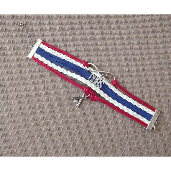 Baseball Cubs Charm Bracelet Rope Braided Band Chicago Red White Blue - Picture 7 of 11